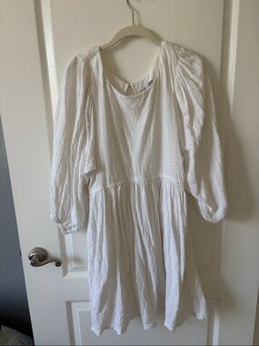 Free People White Pintuck Puff Sleeve Mini Dress